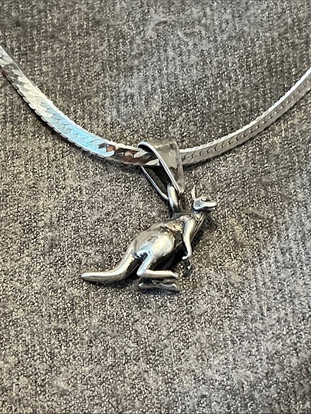 Sterling Kangaroo Pendant on Herringbone Chain